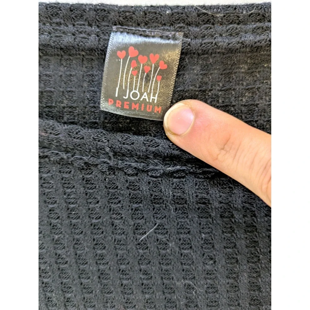 I Joah Premium Black Knit Top - Women's M - Waffle Boho Print Balloon Sleeve - Picture 3 of 7